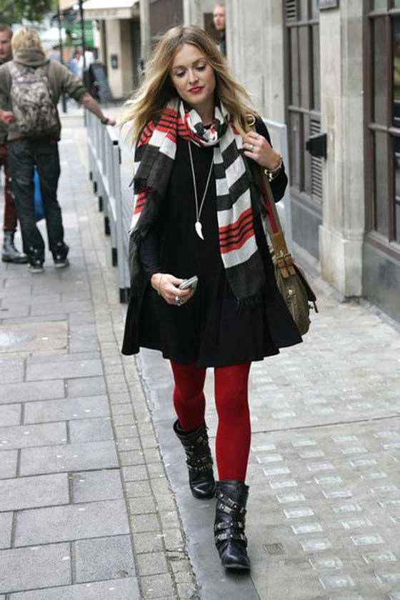 Red tights and a matching scarf