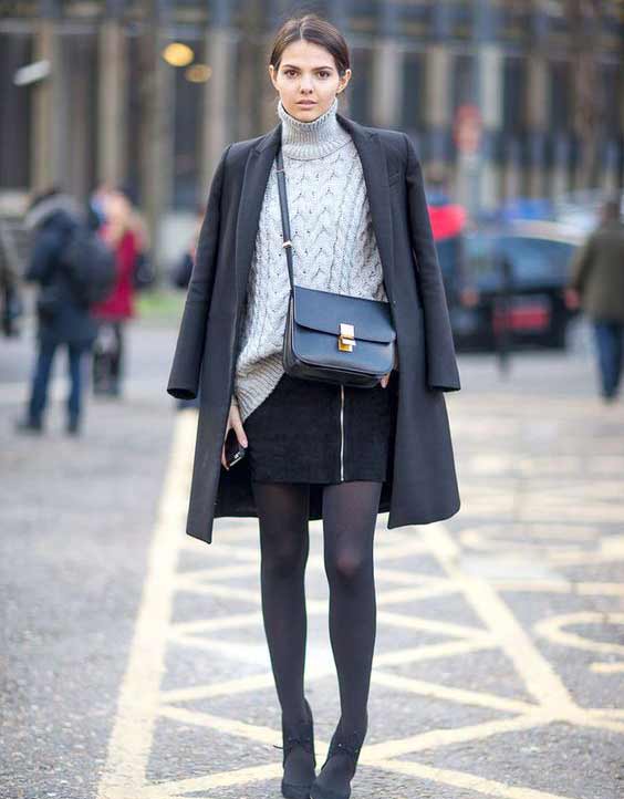 Charcoal tights with a skirt