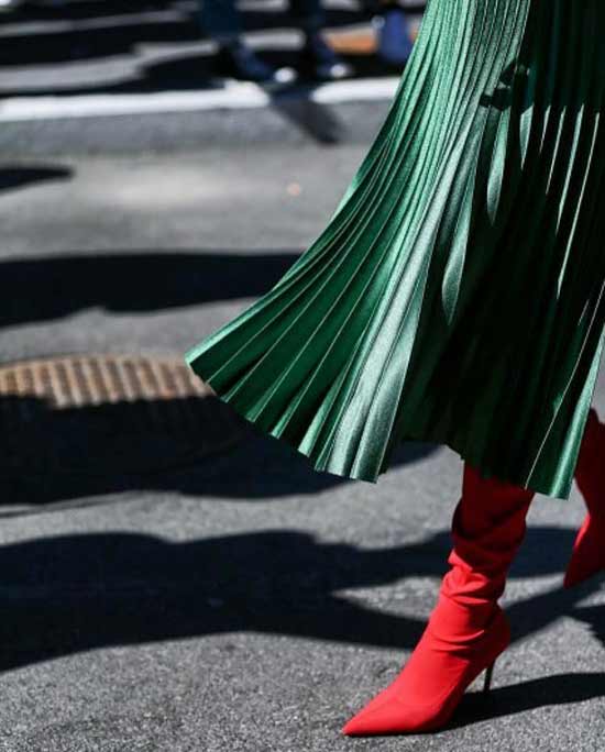 Sock boots with pleated skirt