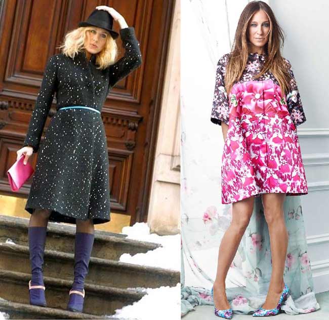 Sarah Jessica Parker still from the film and a modern image of the style icon