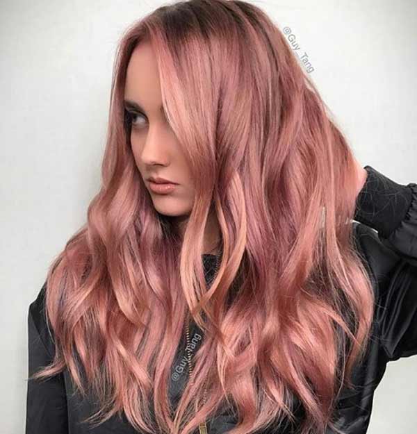 Italy GuyTang warm rose gold, trendy shade and hair coloring technique, example