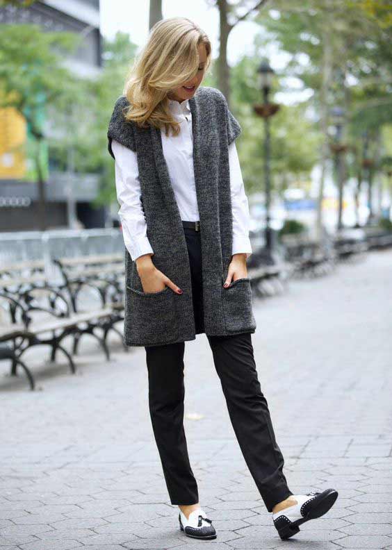 Look with a gray vest