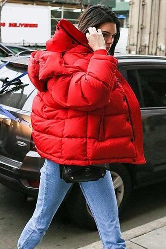 Red short down jacket