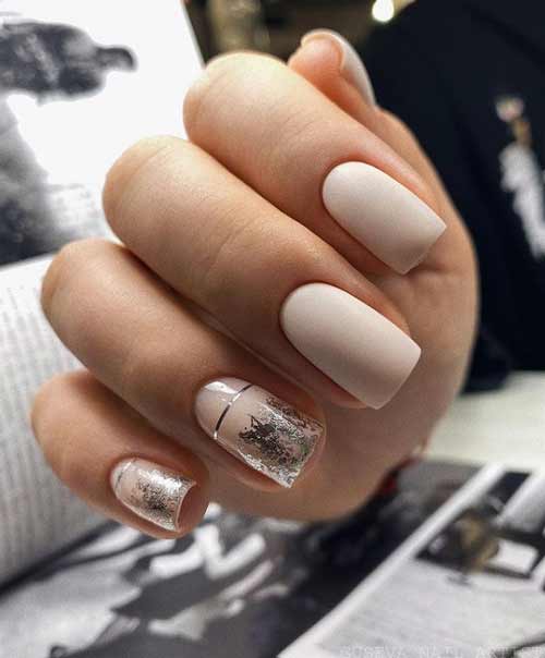 Festive beige matte manicure