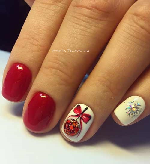 Red nail polish and snowflakes