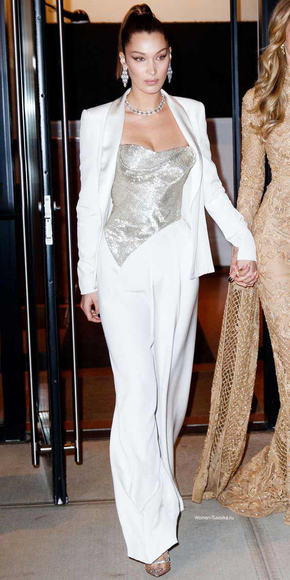 White Suit and Sequin Top looks