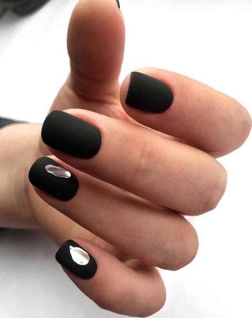 Black matte manicure with foil