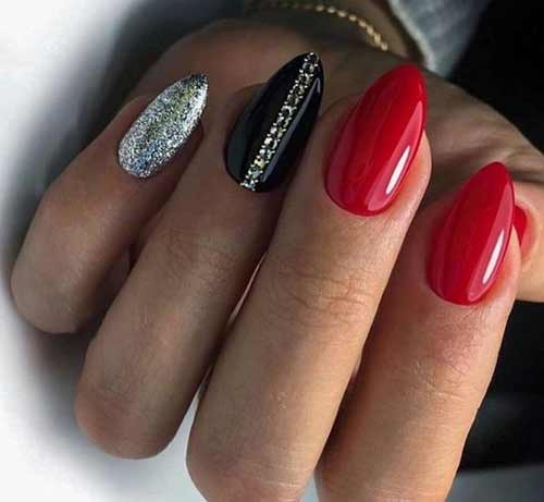 Black with red and silver manicure