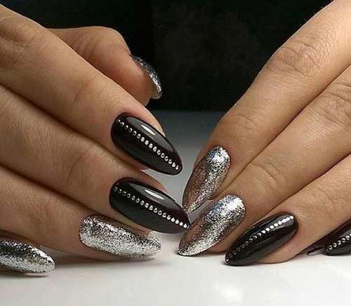 Black manicure with silver