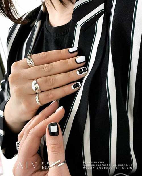 Ongles courts manucure noir et blanc