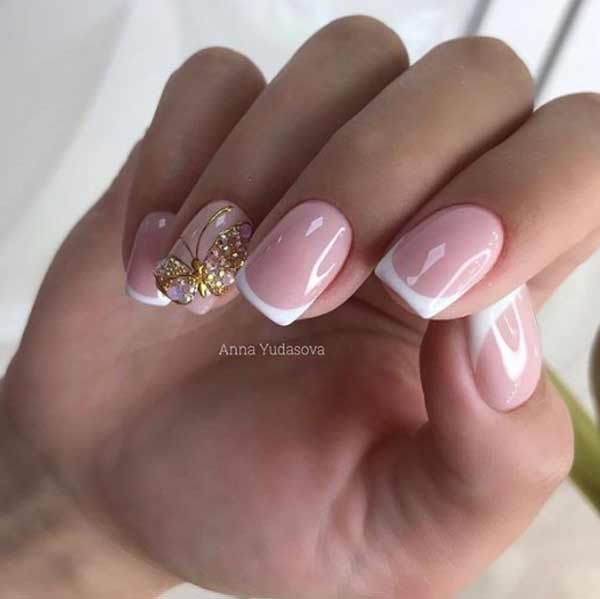 French on nails with a butterfly