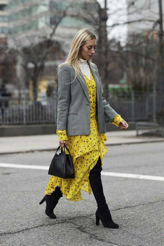 Meacro flowers on a yellow dress