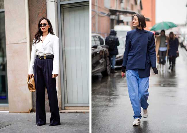 Wide leg pants are worn in Paris in 2018