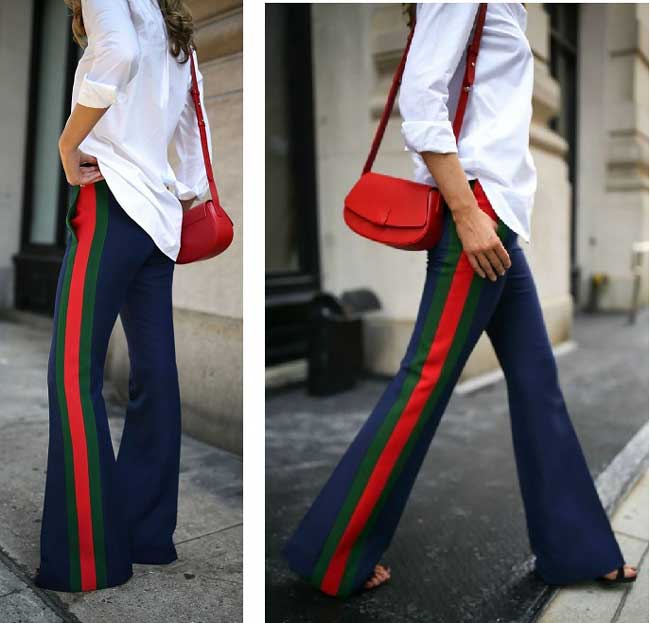 Trousers with colored stripes