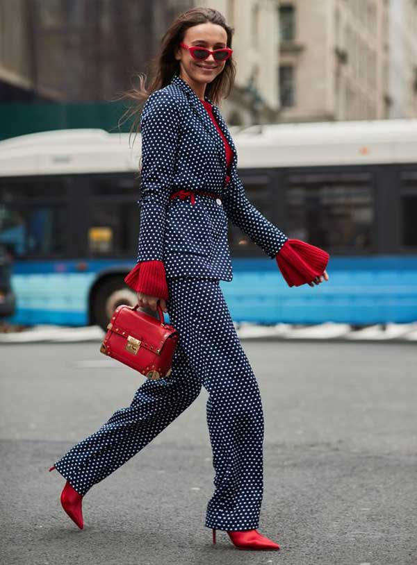 Pant suit in polka dot print