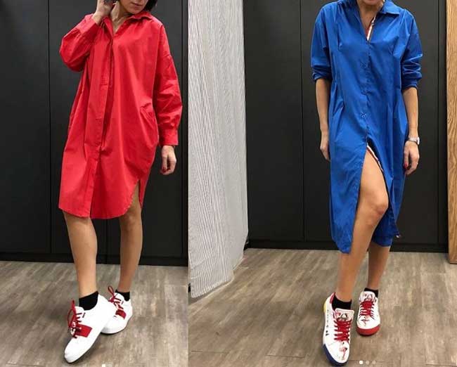 Robes qu'il est préférable de porter avec des chaussures de sport, photo d'une chemise habillée