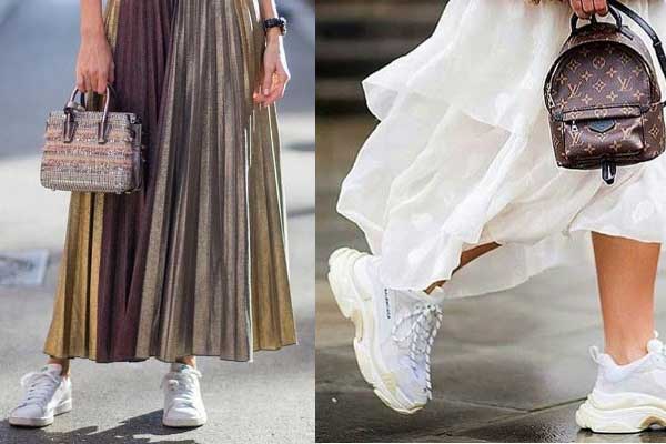 Robes qu'il est préférable de porter avec des chaussures de sport, photo avec des baskets