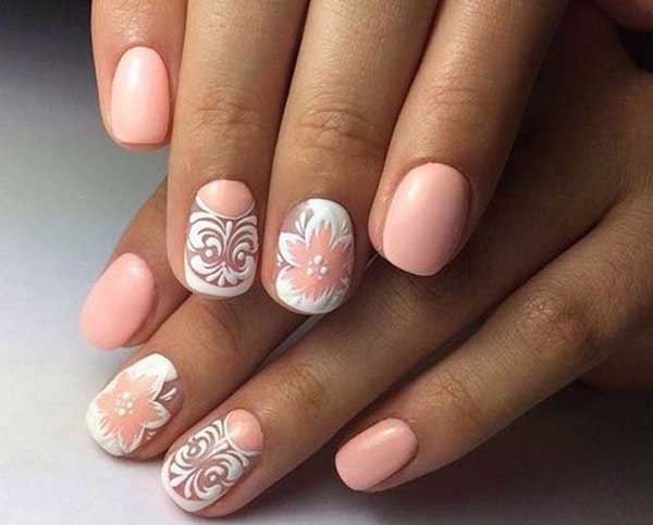 Light pink manicure with lace