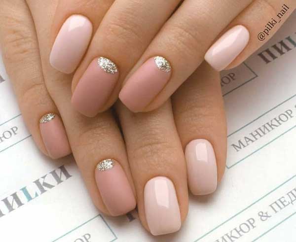 Light French manicure with sparkles