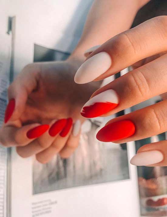 Red and beige cool nails