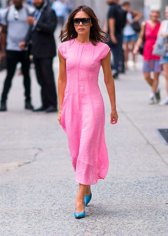 Victoria Beckham in a pink dress