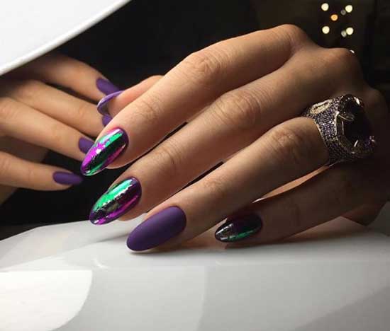 Matte purple manicure design with foil