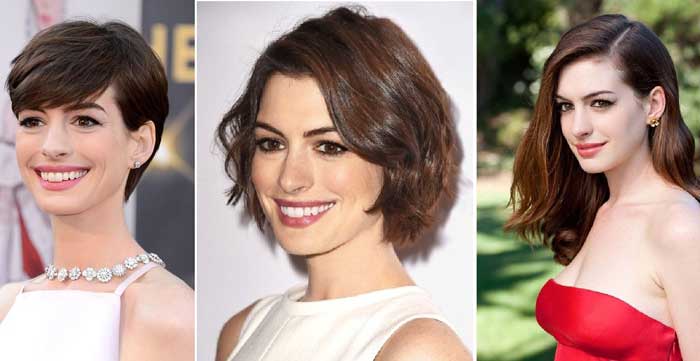 Anne Hathaway différentes coupes de cheveux et nuances de cheveux