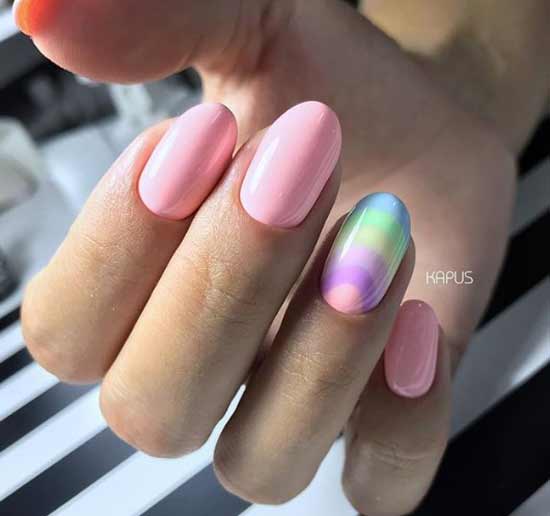 Pink and rainbow - an original manicure idea