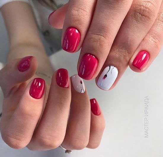 Crimson + white for short nails