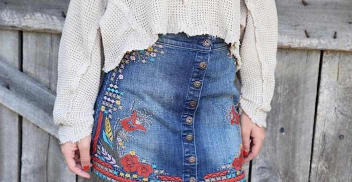 Boho denim skirt