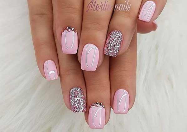 Matte pink + sequins manicure designs