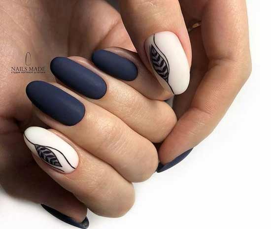 Dark blue matte color for autumn manicure