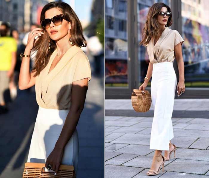 How To Wear a Beige Short Sleeve Blouse