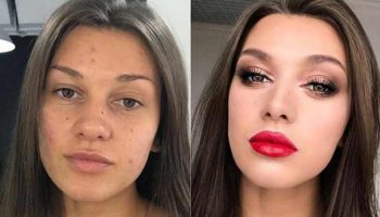 Avant et après l'application du maquillage sur le visage
