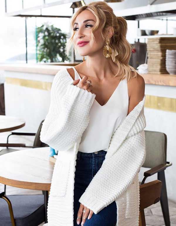 White textured knit cardigan