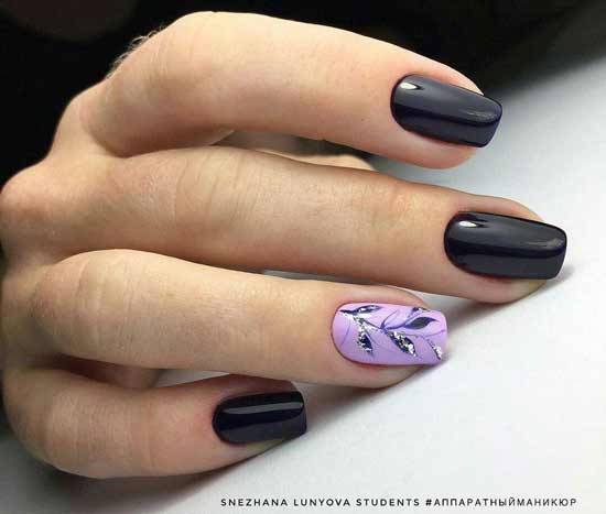 Dark color and accent on one nail