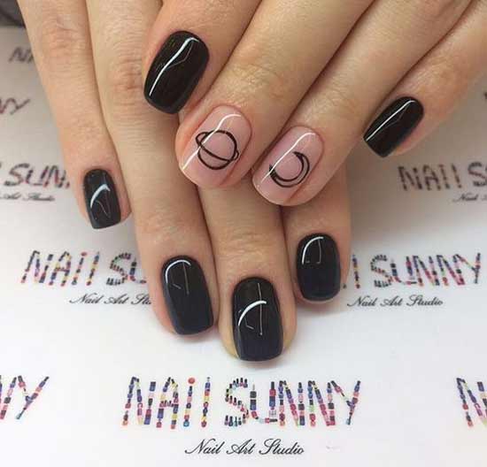 Black manicure with a pattern