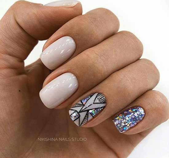 Multi-colored glitter in manicure