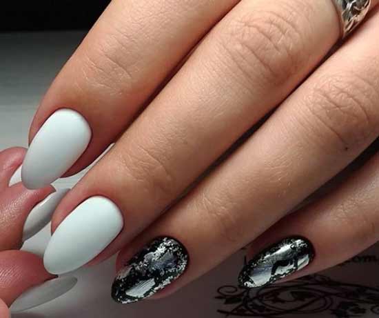 Black and white manicure with foil