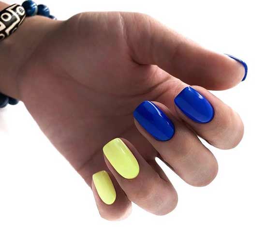 Nail art bleu + jaune à la maison