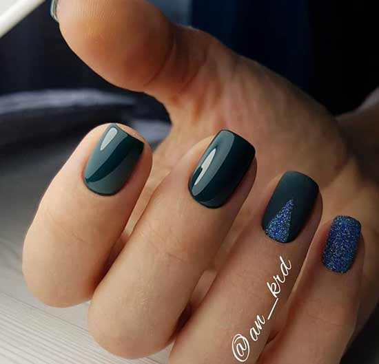 Manicure in dark green tones at home