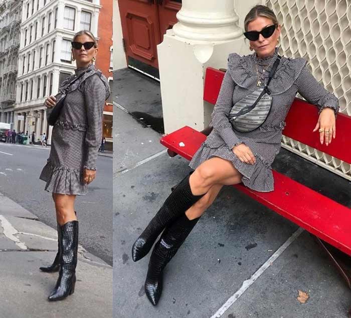 Mini dress with high boots - the image of the polliani blogger