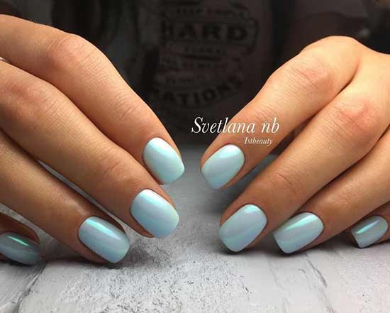 Sky blue glossy manicure