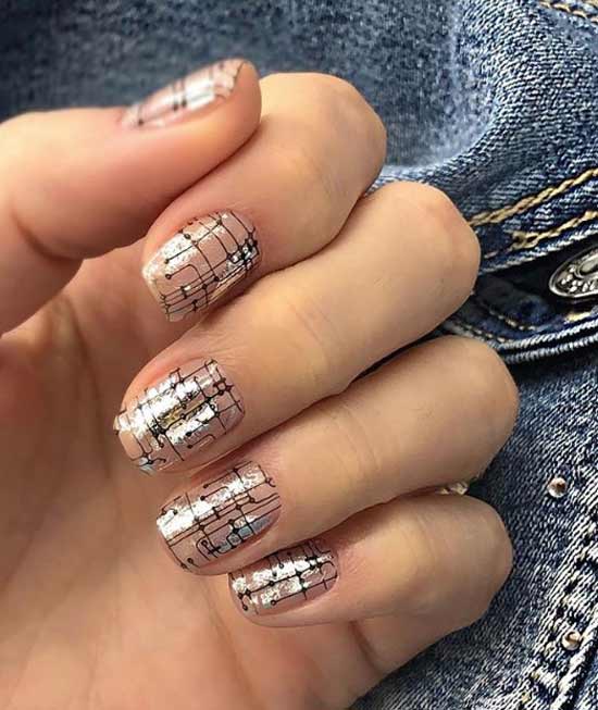 Transparent background and geometry in stylish manicure