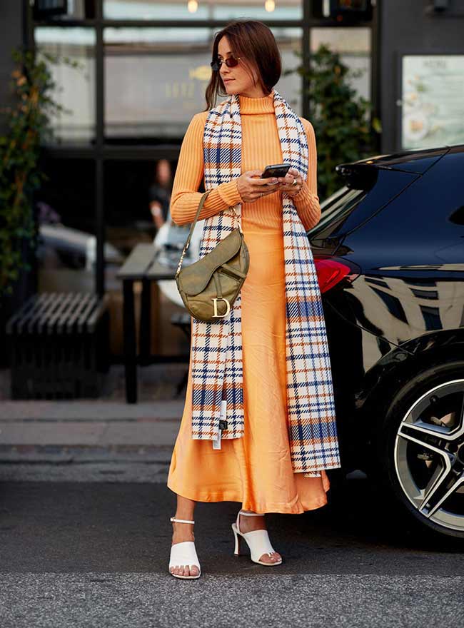 Orange knit midi dress