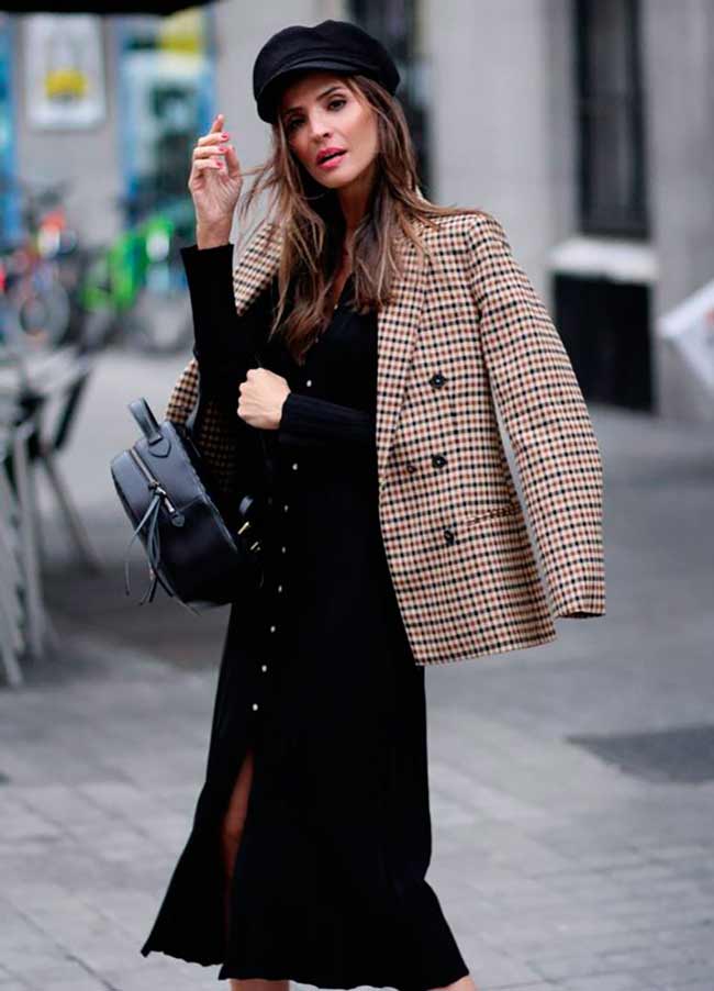 Check knit dress and blazer