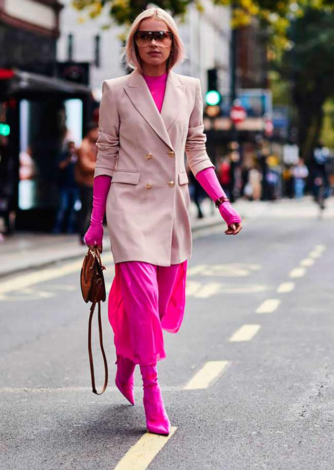 Bright dress and light jacket