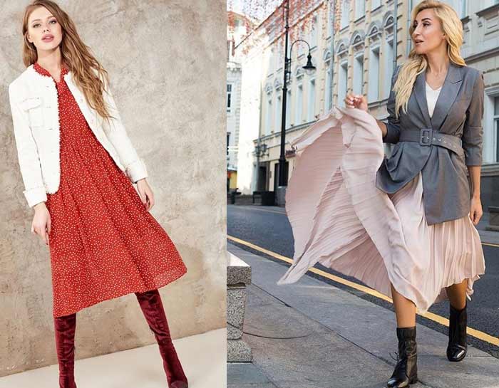 Veste en tweed + robe à pois rouge