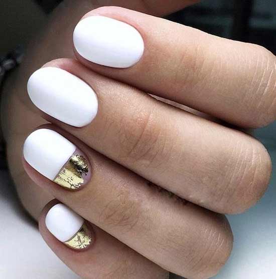 White color manicure with gold holes