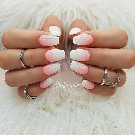 White to pink gradient on nails